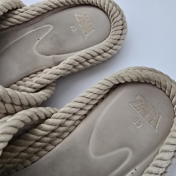 ZARA Neutral Rope Bohemian Slide Slip On Sandals Size 8 - Picture 7 of 9